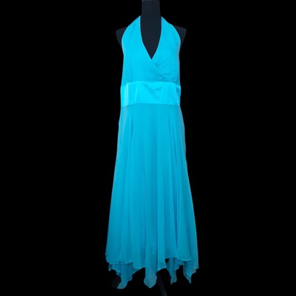 Donna Ricco Y2K VTG Silk Chiffon Maxi Halter Dress Flowy Fairy Romantic Size 16 - Picture 1 of 16